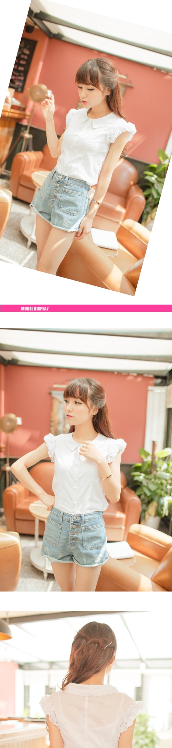 ***หมดค่ะ***เสื้อผ้าคอตตอนสีขาวเข้ารูป แขนระบาย สวยหวานเหมือนแบบค่ะ