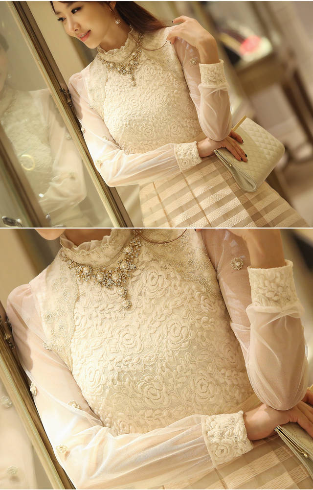 ***พร้อมส่ง***เสื้อผ้าลูกไม้สีขาว ต่อแขนเสื้อผ้าโปร่งปักมุก สวยเหมือนแบบค่ะ