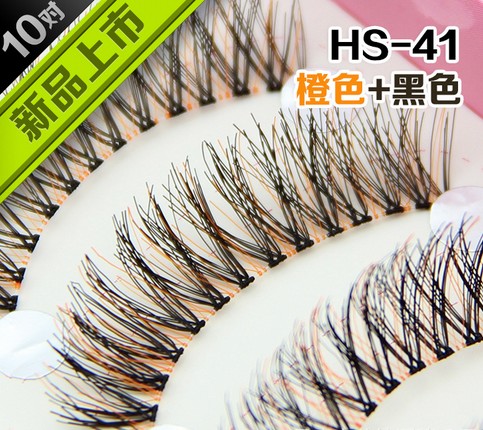 HS-41 ขนตาปลอม(ราคาส่ง) สีส้ม+ดำ ขั้นต่ำ 15 เเพ็ค คละเเบบได้