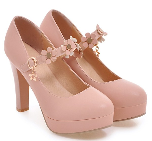 รองเท้าส้นสูงคัดชูน่ารักๆ ไซต์ 34-39 สีชมพู/ม่วง/ดำ/ขาว