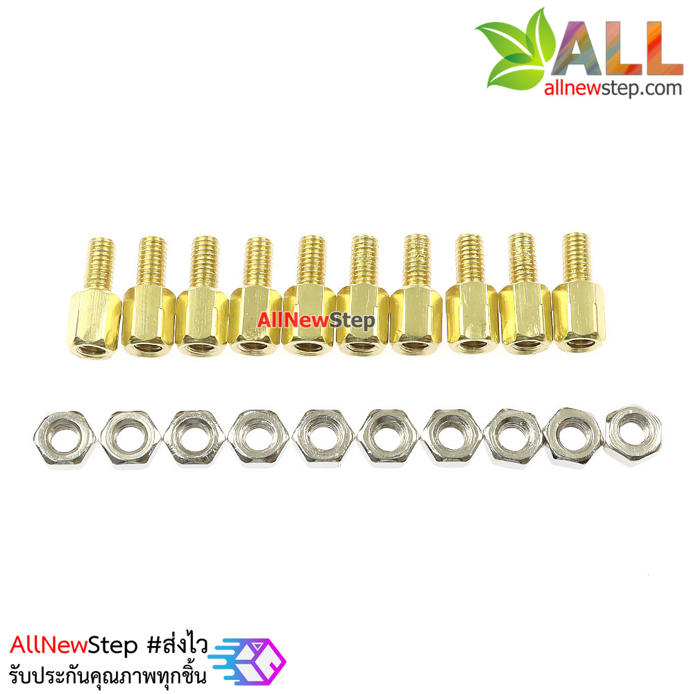 น็อตทองเหลืองตัวผู้และตัวเมีย 3mm 6+6mm Pillars Nut M3 m3 6+6 จำนวน 10 คู่