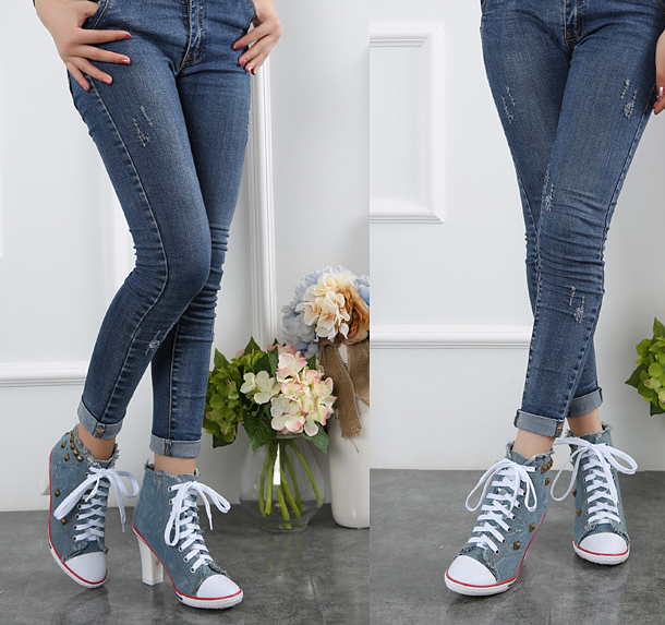 รองเท้าส้นสูง ไซต์ 34-40 สีฟ้าอ่อน ฟ้าเข้ม ขาว ดำ