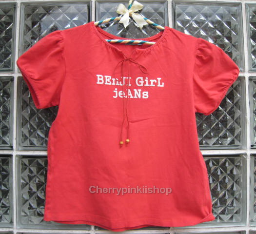 เสื้อยืด สแปนเดก สีแดง แขนตุ๊กตาน่ารัก สกรีน "Benji Girl Jeans" ยี่ห้อ Benji-Jeans