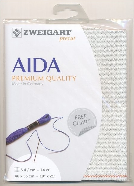Zweigart ผ้า Aida Star14 ct. สี Silver Opalescent on White ขนาด 48 x 53 ซม.