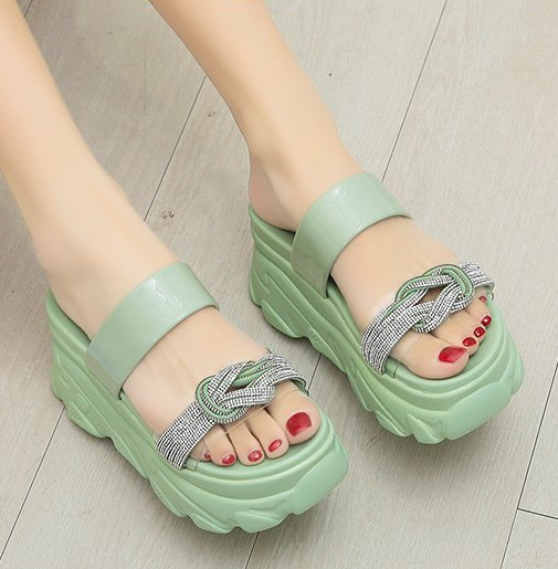 รองเท้าส้นเตารีดแบบสวมน่ารักๆสีเขียว/ครีม ไซต์ 35-39