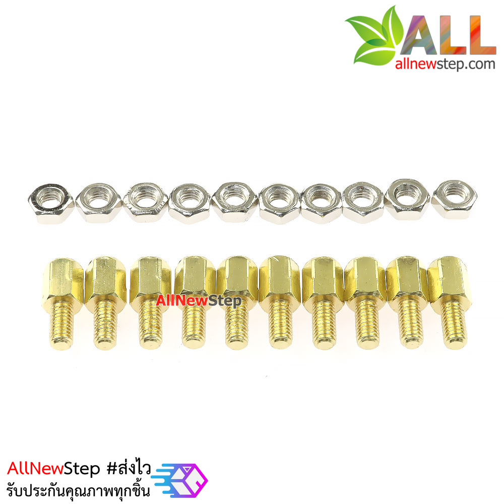 น็อตทองเหลืองตัวผู้และตัวเมีย 3mm 6+6mm Pillars Nut M3 m3 6+6 จำนวน 10 คู่