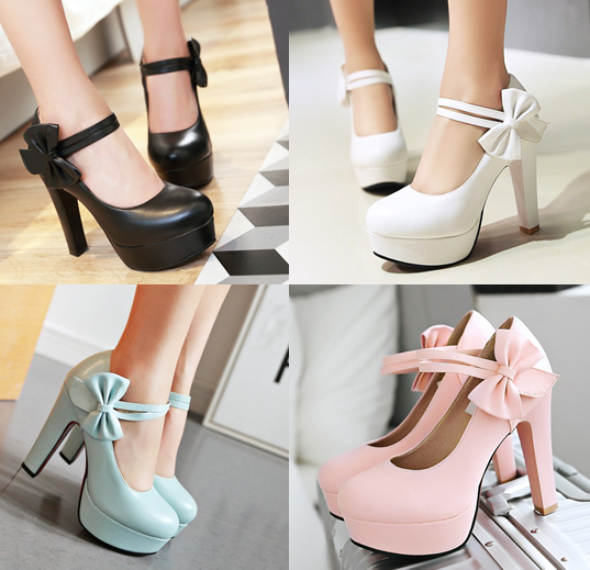 รองเท้าส้นสูงคัดชูน่ารักๆสีฟ้า/ขาว/ชมพู/ดำ ไซต์ 34-39