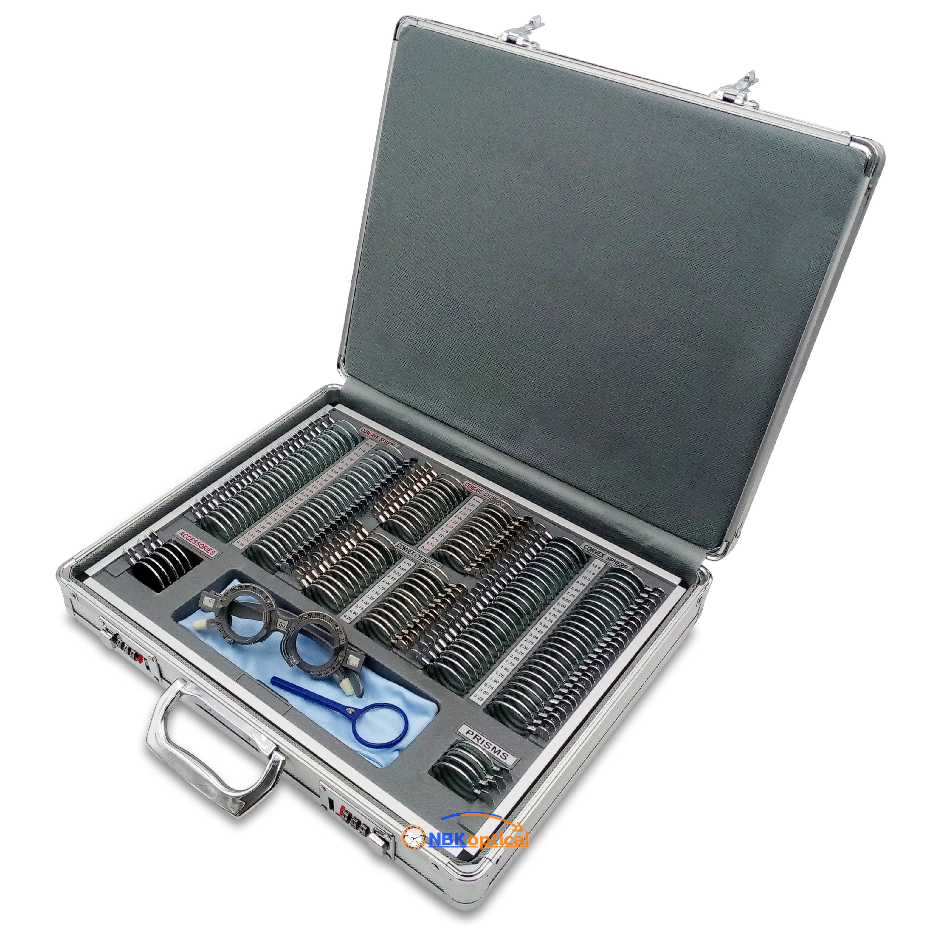 Trial lens set เลนส์เซ็ท ขอบโลหะ เลนส์กระจก (MT M) +-1200+ เฟรม+ครอส (ครอสจะมีการสลับสีเงิน กับ นํ้าเงิน*)