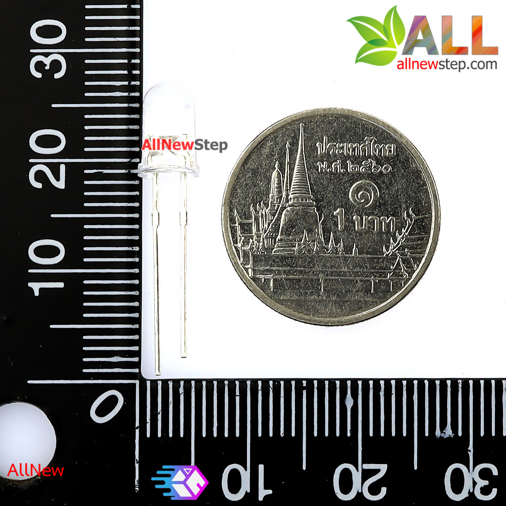 ไฟ led 5mm สีขาว LED white แบบใส ไฟเลี้ยง 3-3.2v จำนวน 5 ชิ้น