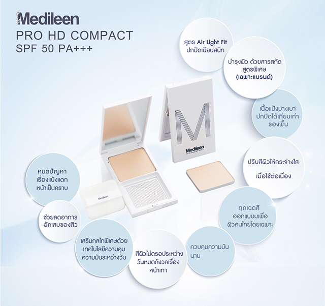แป้งพัฟ Medileen Pro HD Compact SPF50 PA+++
