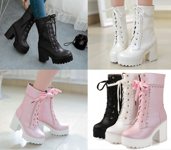 รองเท้าบูทยาวน่ารักๆสีหวานสีชมพู/ขาว/ดำ ไซต์ 34-43