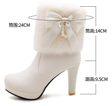 รองเท้าบูทส้นสูงแต่ขนปุยสีครีม/ขาว/ดำ/ชมพู ไซต์ 34-39