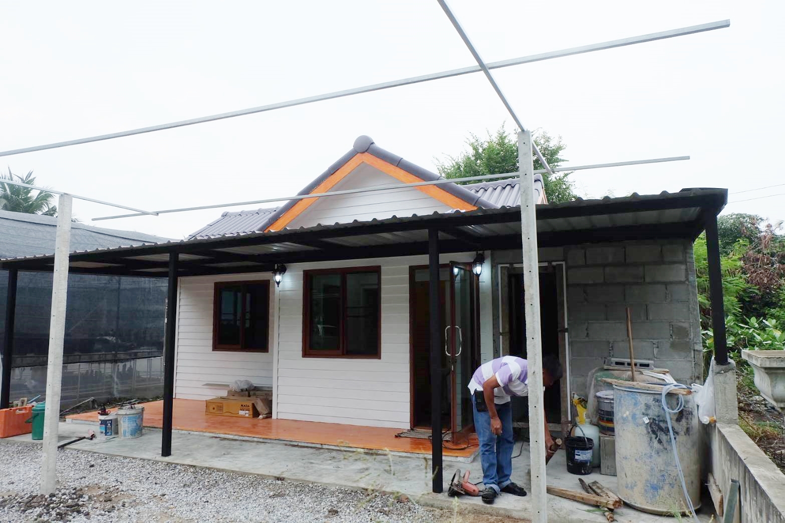 บ้านน็อกดาวน์โครงสร้างเหล็ก ขนาด พื้นที่ใช้สอย ภายในบ้าน 21 ตาราง เมตร 1ห้องนอน 1ห้องโถง 1ห้องรับแขก