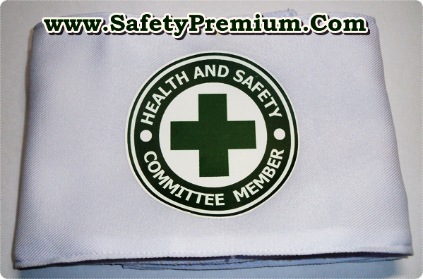 ปลอกแขนสีขาว Safety Committee สกรีนเฟล็กส์ หรือ flex sticker