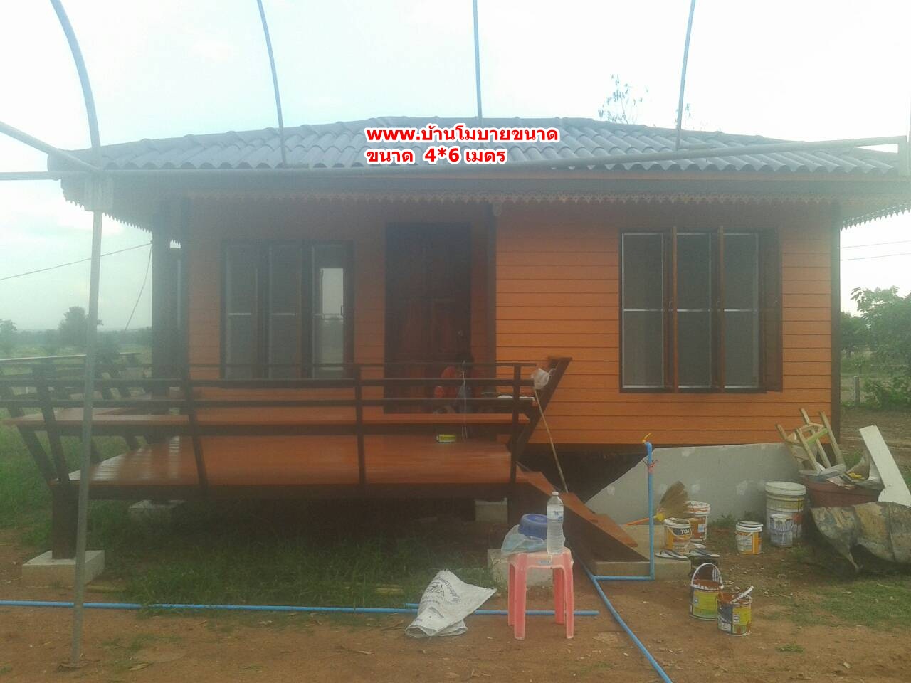 บ้านน็อคดาวน์ ขนาด 4*6 เมตร (1ห้องนอน 1ห้องน้ำ 1ห้องรับเเขก)