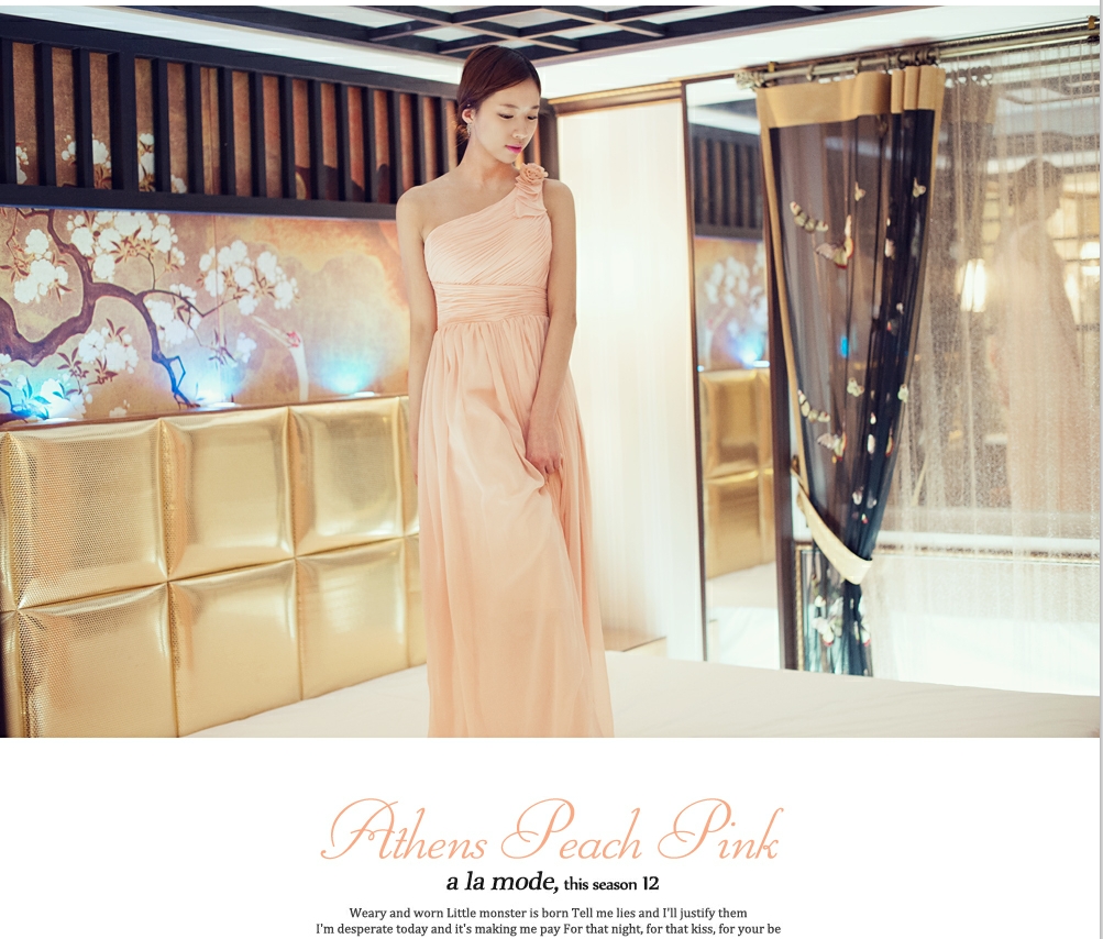 ***หมดค่ะ***เดรสยาวผ้าชีฟองสีส้มอมชมพู ไหล่เฉียง มีซับในสวยเหมือนแบบ100%ค่ะ