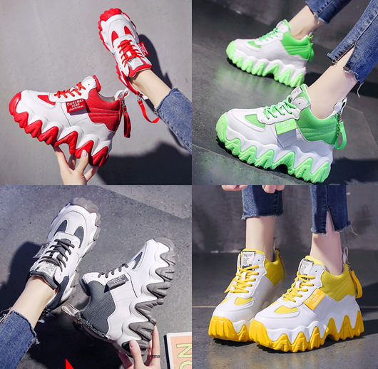 รองเท้าผ้าใบเสริมส้นสีแดง/เขียว/เหลือง/เทา ไซต์ 34-39