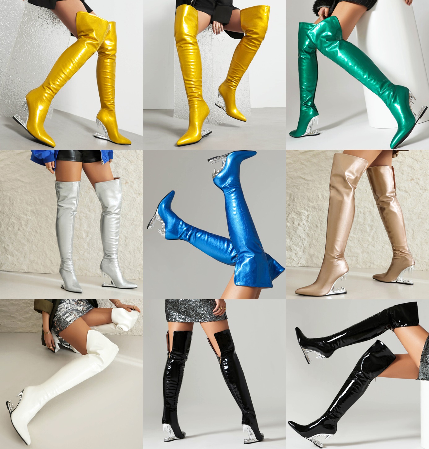 รองเท้าบูทยาวถึงต้นขา ไซส์ 35-43 สีดำ/ขาว/แอพพริคอท/น้ำเงิน/เหลือง/เงิน/เขียว