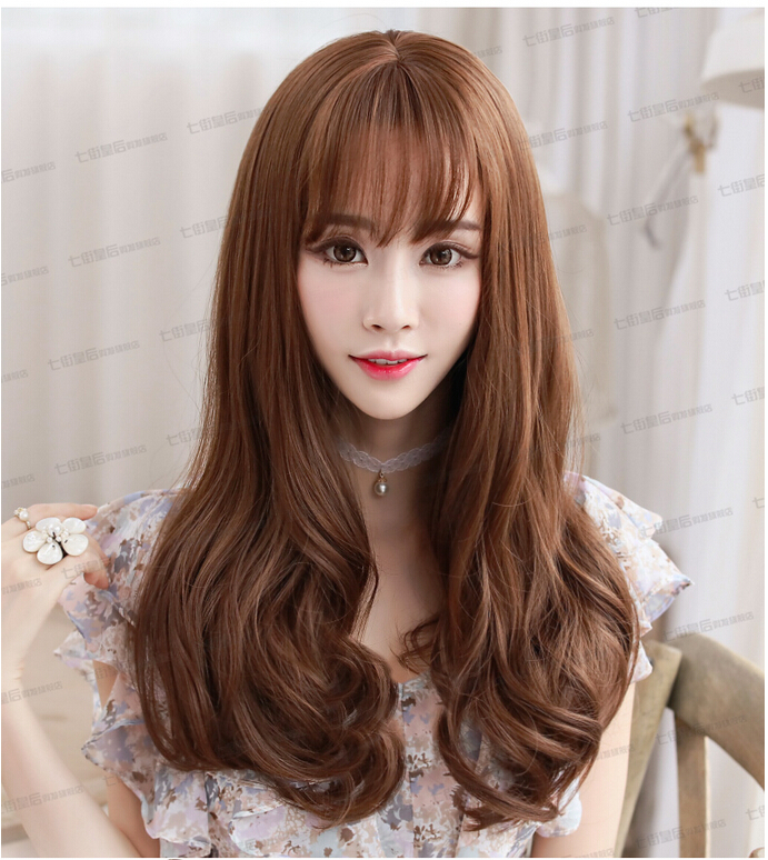 C1128 วิกผมลอนปลายระดับหน้าอก เเสกกลางมีหนังศรีษะ ผมม้า