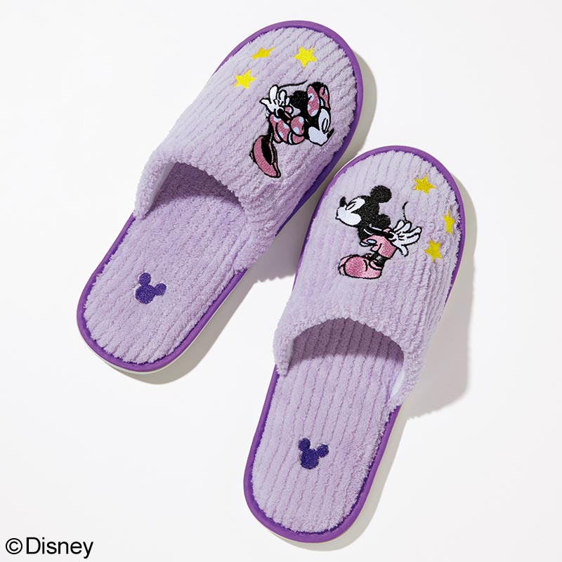 Mickey & Minnie รองเท้าแตะสำหรับสวมใส่ในบ้าน ลายน่ารักสีลาเวนเดอร์
