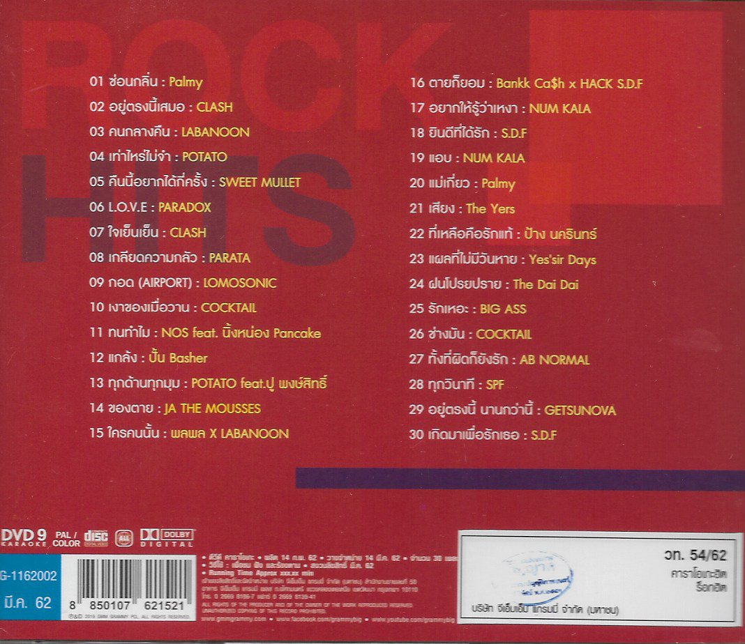 DVD Karaoke,Rock Hits - เต็มพิกัดฮิต เพลย์ลิสต์ไม่สะดุด กับลำสุดเพลงร็อกมาแรง(ดีวีดี คาราโอเกะ)(2562)