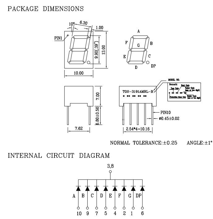 7 Segment 0.39 นิ้ว Red ไฟ 7 segment 0.39 1 หลัก สีแดงแบบลบร่วม 3191AS 3911AS