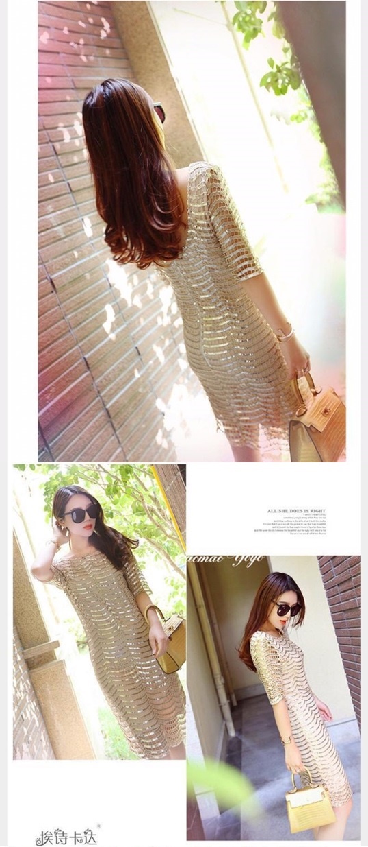 ***หมดค่ะ***เดรสไสตล์เกาหลี ดีเทลผ้าลูกไม้ปักเลื่อมสีทอง ทรงหลวม คอกว้าง แขนสั้น ไสตล์สาวหวานซ่อนเปรี้ยว งานมีซับใน ตัดเย็บเรียบร้อย สวยเหมือนแบบค่ะ