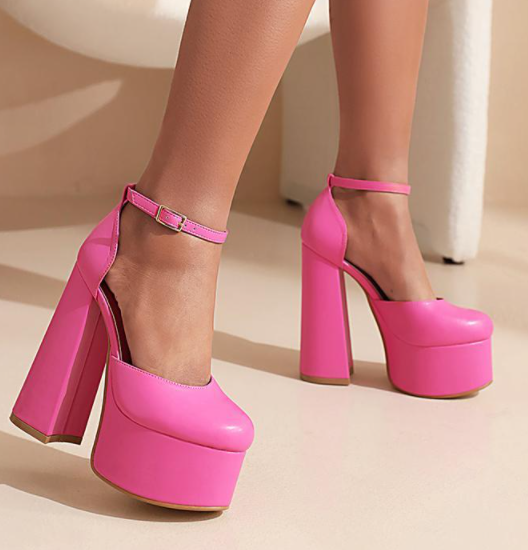 รองเท้าส้นสูงส้นใหญ่สีขาว/ดำ/ชมพู ไซส์ 35-42