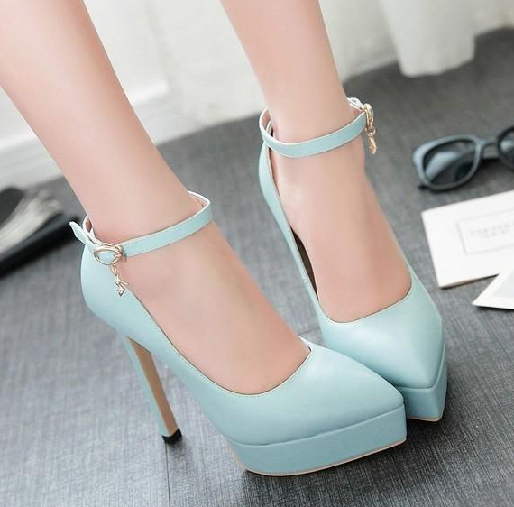 รองเท้าส้นสูงทรงสวยสีฟ้า/ชมพู/แดง/ขาว/ดำ ไซต์ 34-43