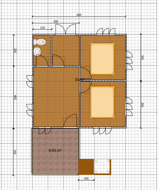 บ้านโมบายขนาด 6*6 เมตรระเบียง 3*3 เมตร (2ห้องนอน 1ห้องน้ำ 1ห้องรับเเขก 1ห้องครัว)