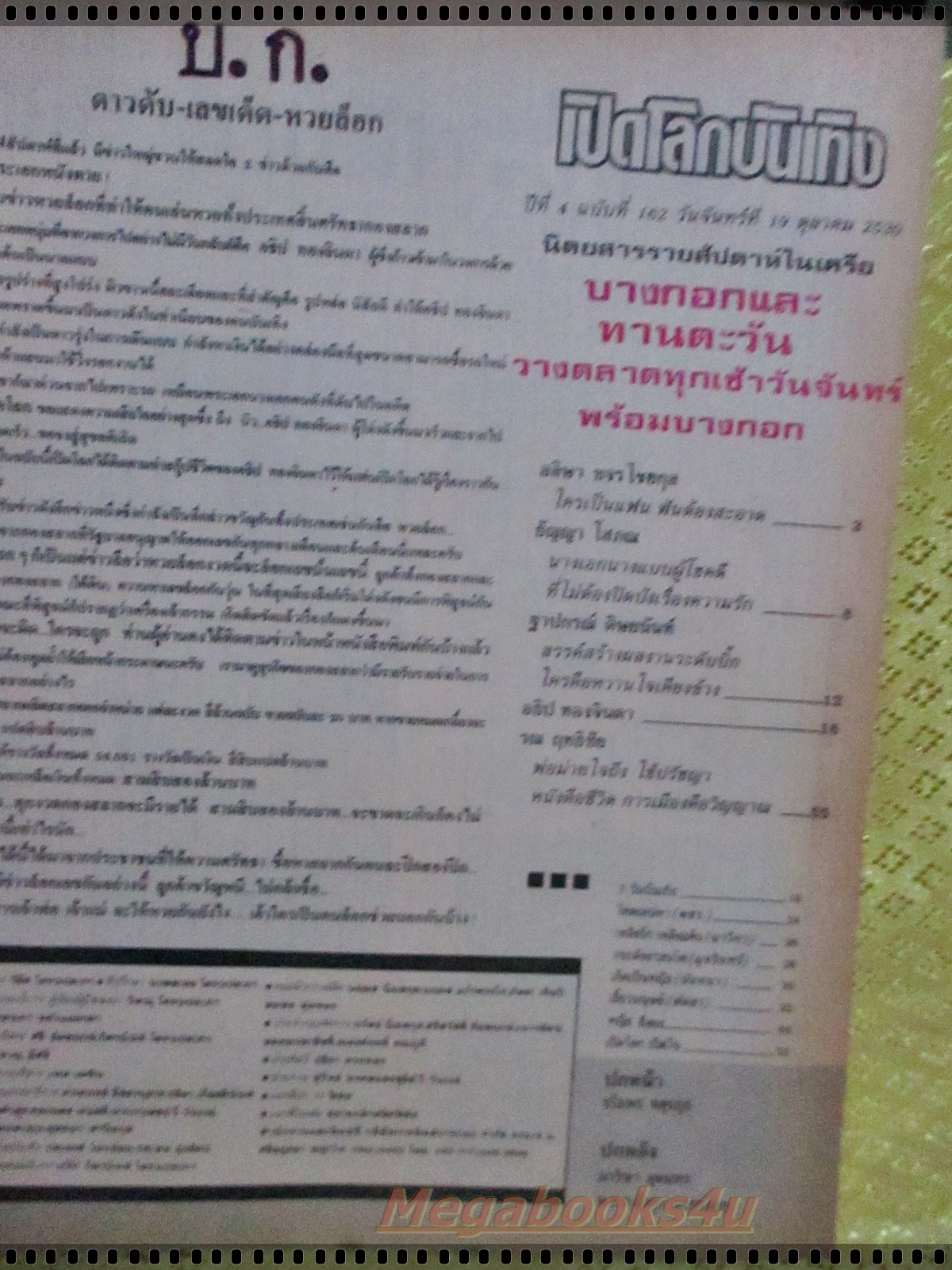 นิตยสารเปิดโลกบันเทิง ฉบับที่162 ปี2530 ปก ชไมพร จตุรภุช บันทึกสุดท้ายของอธิป ทองจินดา ตำหนิไม่มีปกหลัง