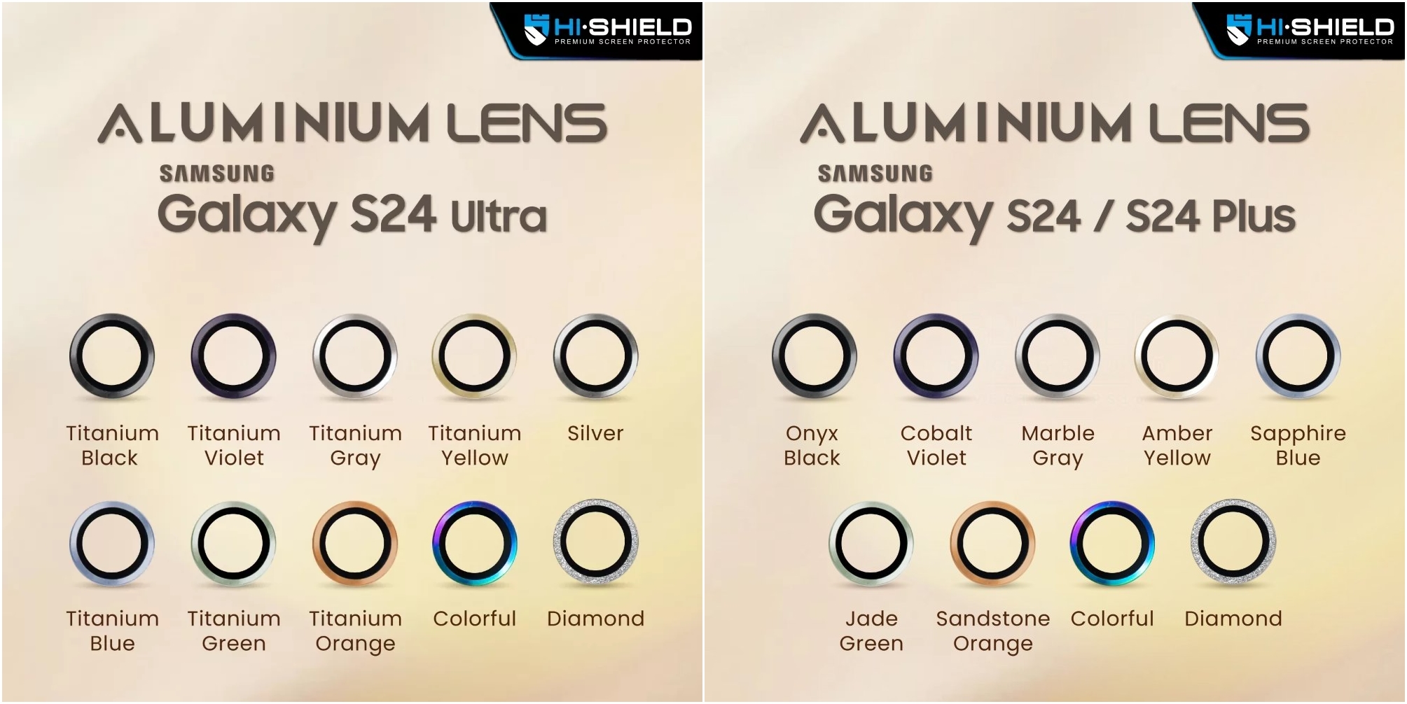 Hishield Lens Clear Lens Aluminium Camera แหวนกันรอยเลนส์กล้อง ใช้สำหรับ Samsung S24 Ultra S24 Plus S24 ใบกำกับภาษี