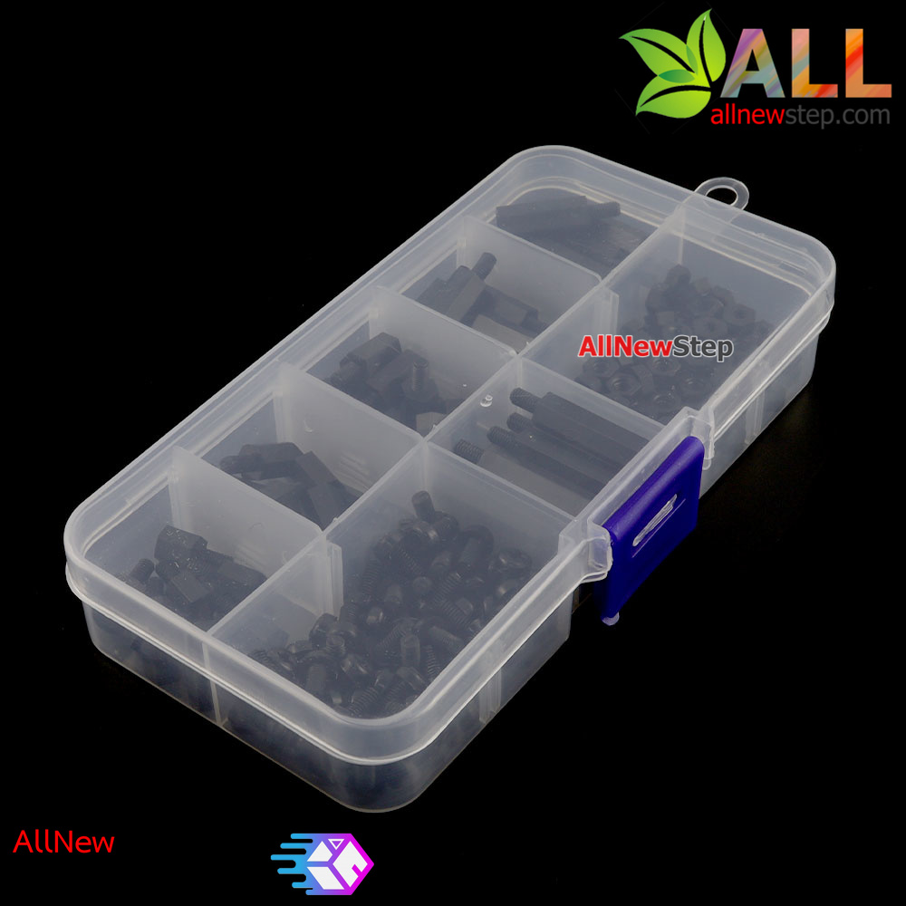 M3 Nylon Hex Spacers Screw Nut Black 180 pcs ชุดน๊อต หกเหลี่ยม สีดำ