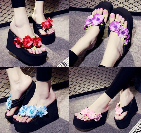 รองเท้าส้นสูงฟองน้ำสีแดง ม่วง ฟ้า เหลือง ชมพู ไซต์ 34-41