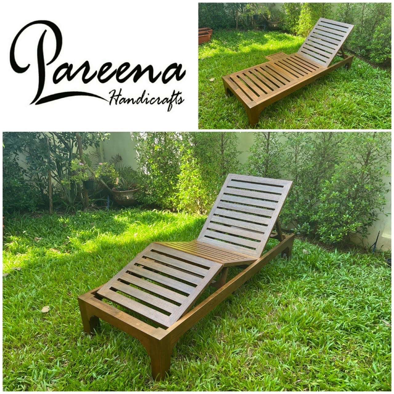 เตียงริมสระน้ำ ไม้สัก เตียงอาบแดด ปรับระดับได้ มีที่วางแก้วน้ำ Teak Wood Sun Bed with glass tray extention