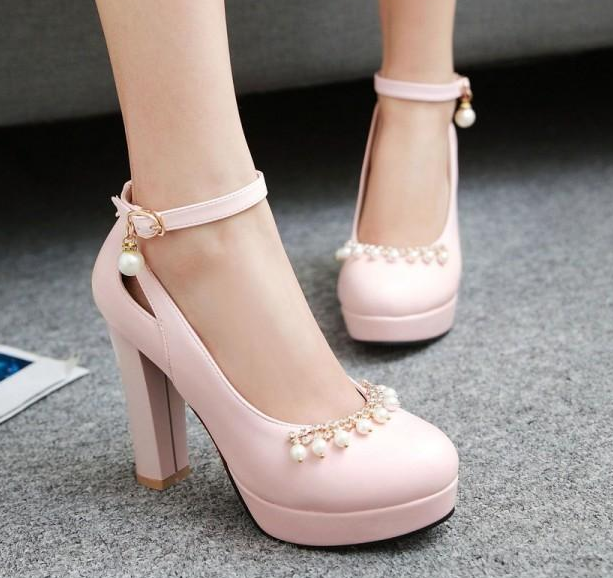 รองเท้าคัทชูส้นสูงน่ารักๆสีชมพูอ่อน/ชมพูเข้ม/แอพพริคอท/ดำ/ขาว ไซต์ 34-39