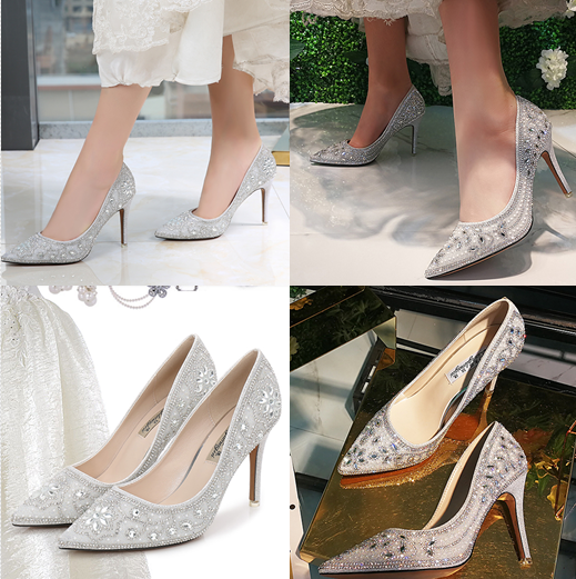 รองเท้าคัทชูเจ้าสาวสีเงิน ไซต์ 34-40 ส้นสูง 2.4 / 3.6 นิ้ว