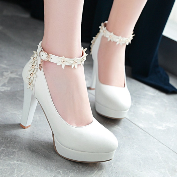 รองเท้าส้นสูงคัดชูสีหวานชมพู/ดำ/ขาว ไซต์ 34-43