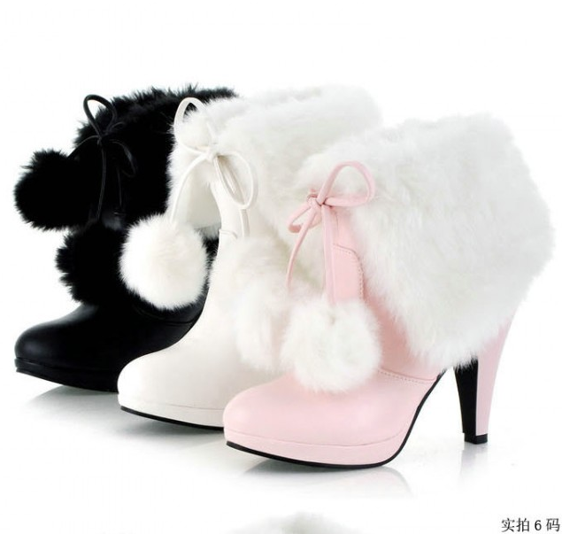 รองเท้าบูทน่ารักๆสีชมพู/ดำ/ขาว ไซต์ 34-43