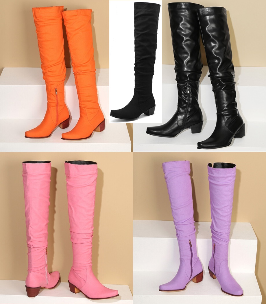 รองเท้าบูทยาวเหนือเข่า ไซส์ 34-43 สีดำผ้า/ดำหนัง/ชมพู/ม่วง/ส้ม