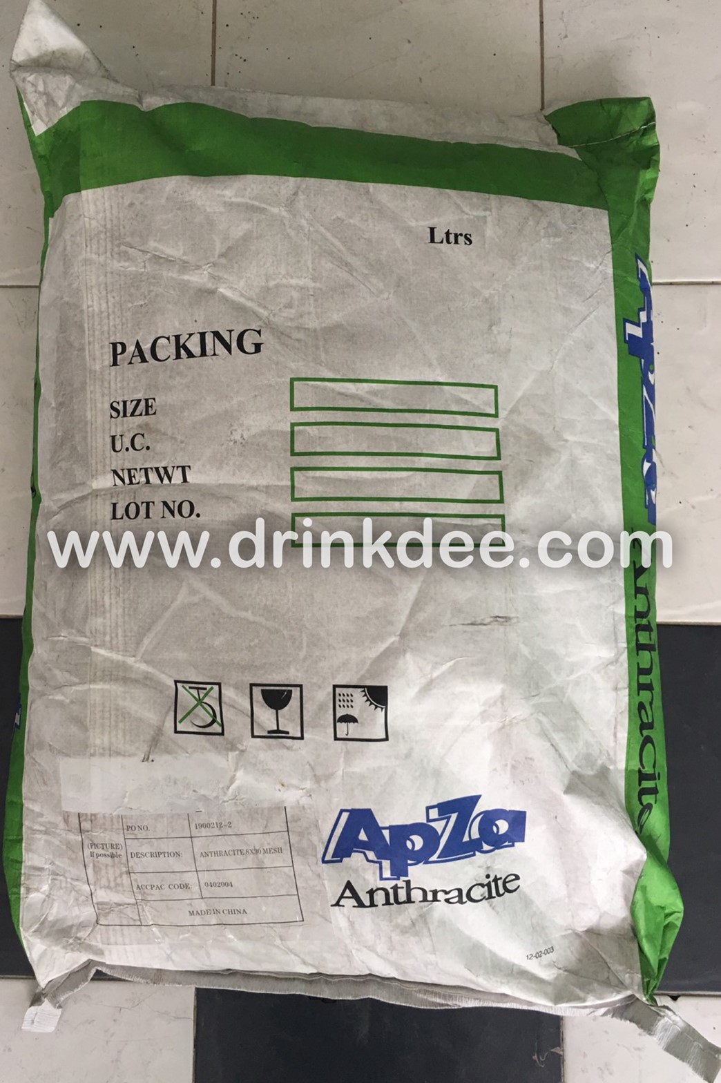 สารกรองแอนทราไซท์ ANTHRACITE ยี่ห้อ APZA (50 ลิตร/ถุง)