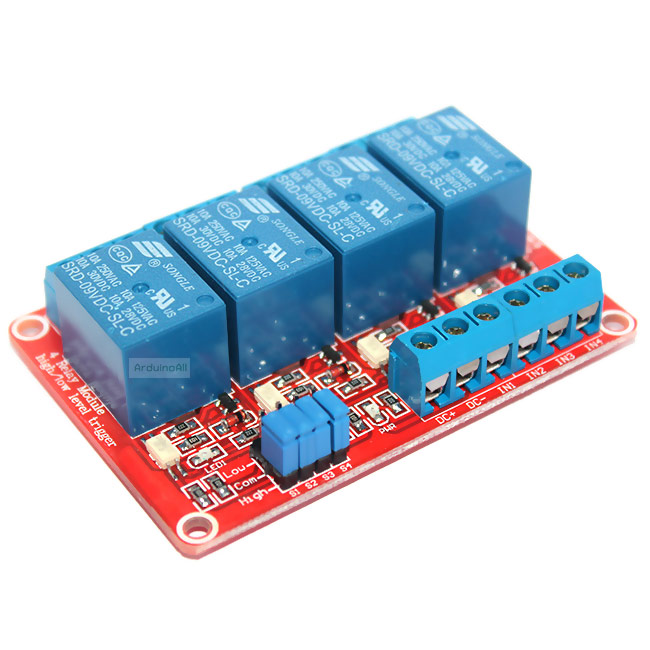 บอร์ดรีเลย์ 9V 4 Channel Relay 4 ช่อง Module Board for Arduino ทำงานได้ทั้งแบบ Active High และ Active Low