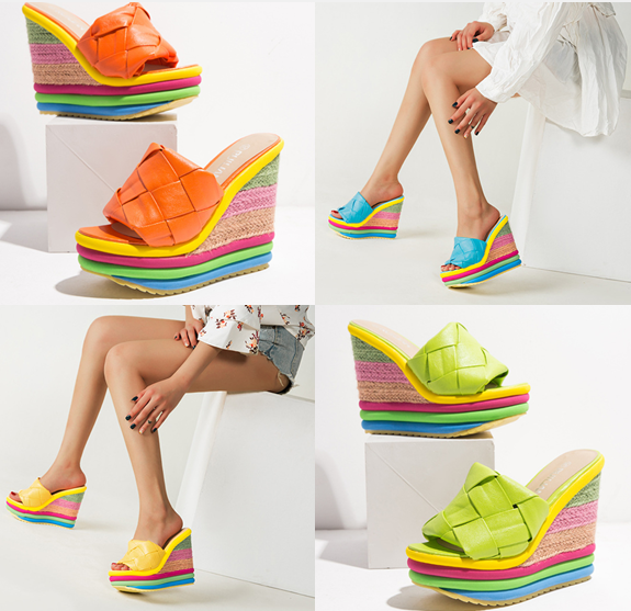 รองเท้าส้นเตารีดแบบสวม ไซต์ 34-43 สีส้ม/ฟ้า/เขียว/เหลือง