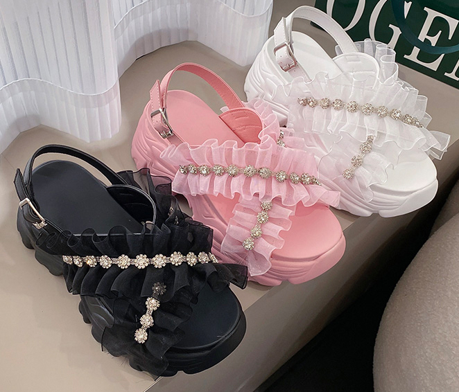 รองเท้าส้นเตารีดรัดส้นมี 2 รุ่น ไซส์ 34-39 สีดำ/ขาว/ชมพู
