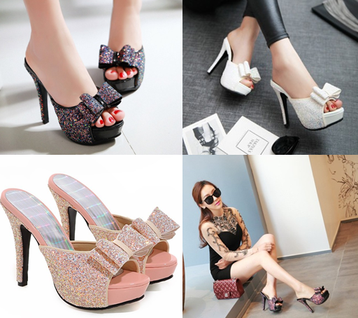 รองเท้าส้นสูงแบบสวมกากเพชรแน่นๆสีชมพู/เงิน/ดำ ไซต์ 34-43