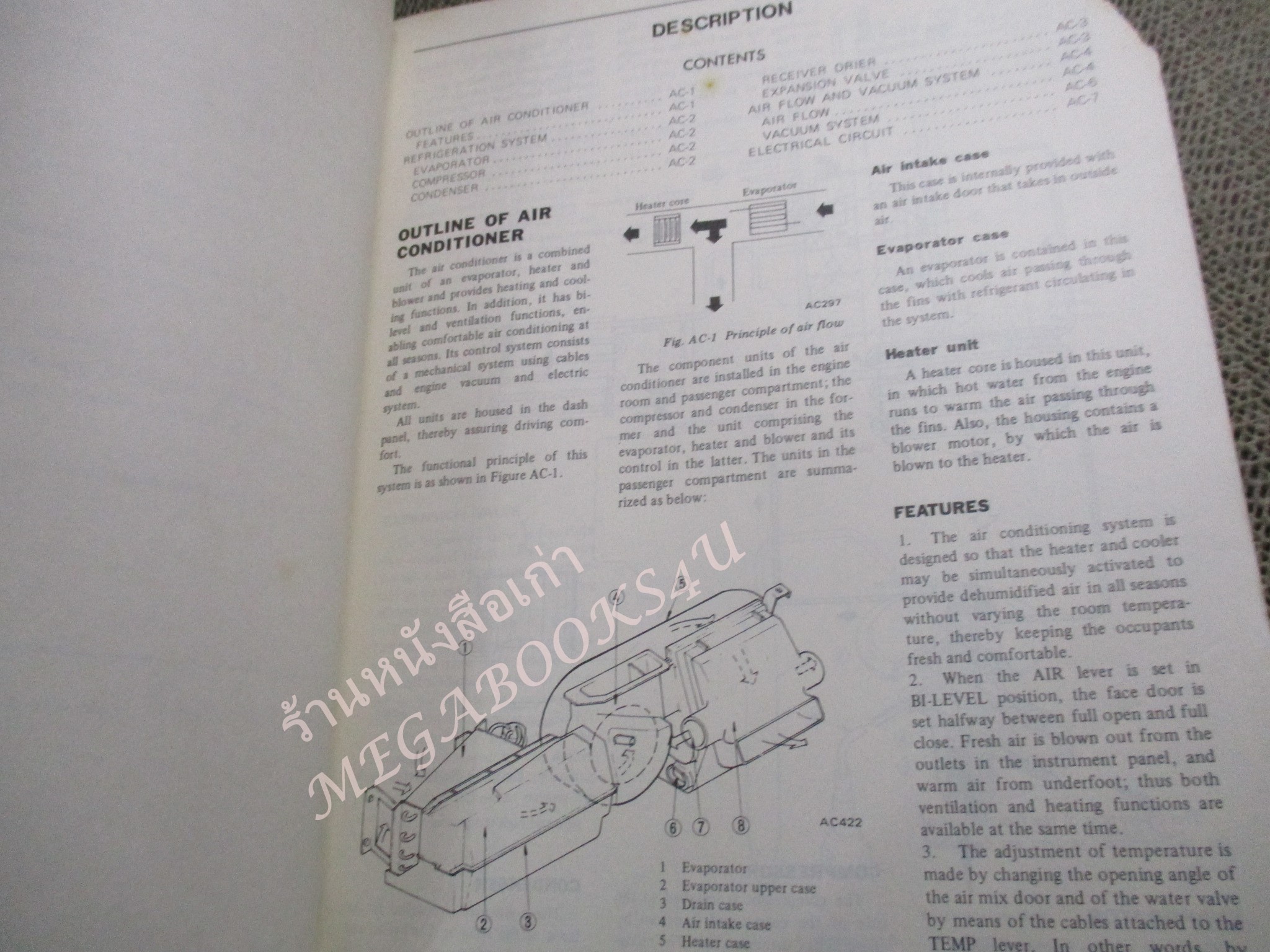 คู่มือซ่อมรถนิสสัน รถดัทสัน SERVICE MANUAL AIR CONDITIONER MODEL C110 AND C130 SERIES สภาพพอใช้ มุุมหนังสือมีรอยตัดตามภาพ