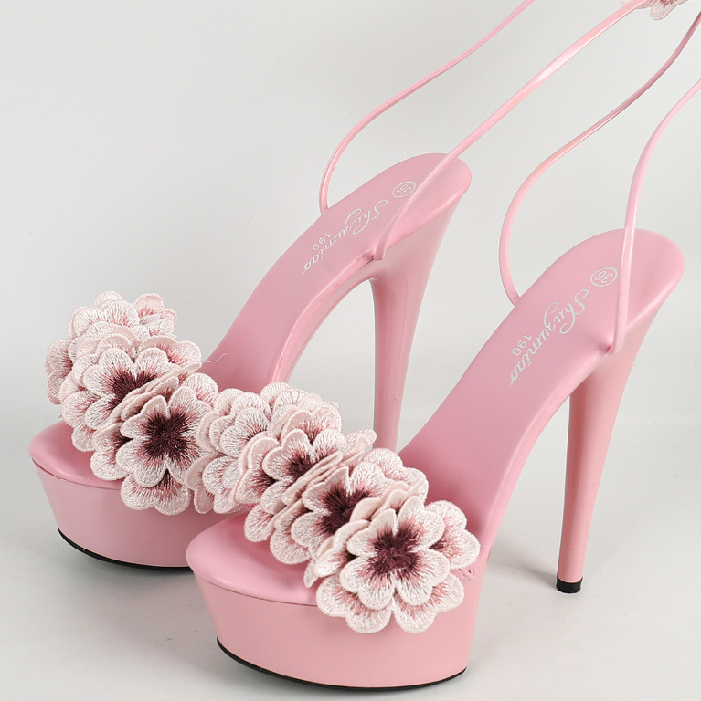 รองเท้าส้นสูง 6 นิ้วสายเชือกผูกรอบขา ไซส์ 34-43 สีฟ้า/ครีม/เหลือง/ขาว