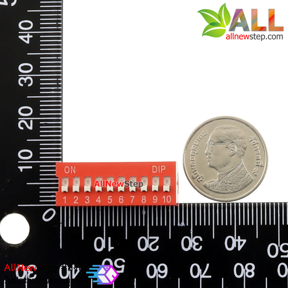 DIP switch DIP 10 2.54mm สวิตช์แบบ DIP ระยะห่างระหว่างขา 2.54mm ขนาด 10 ช่อง