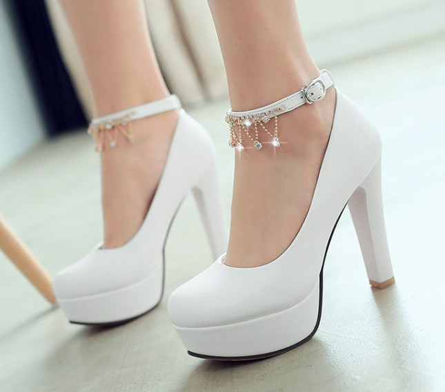 รองเท้าคัทชูส้นสูงสีหวาน ไซต์ 34-39 สีขาว/ชมพู/ฟ้า