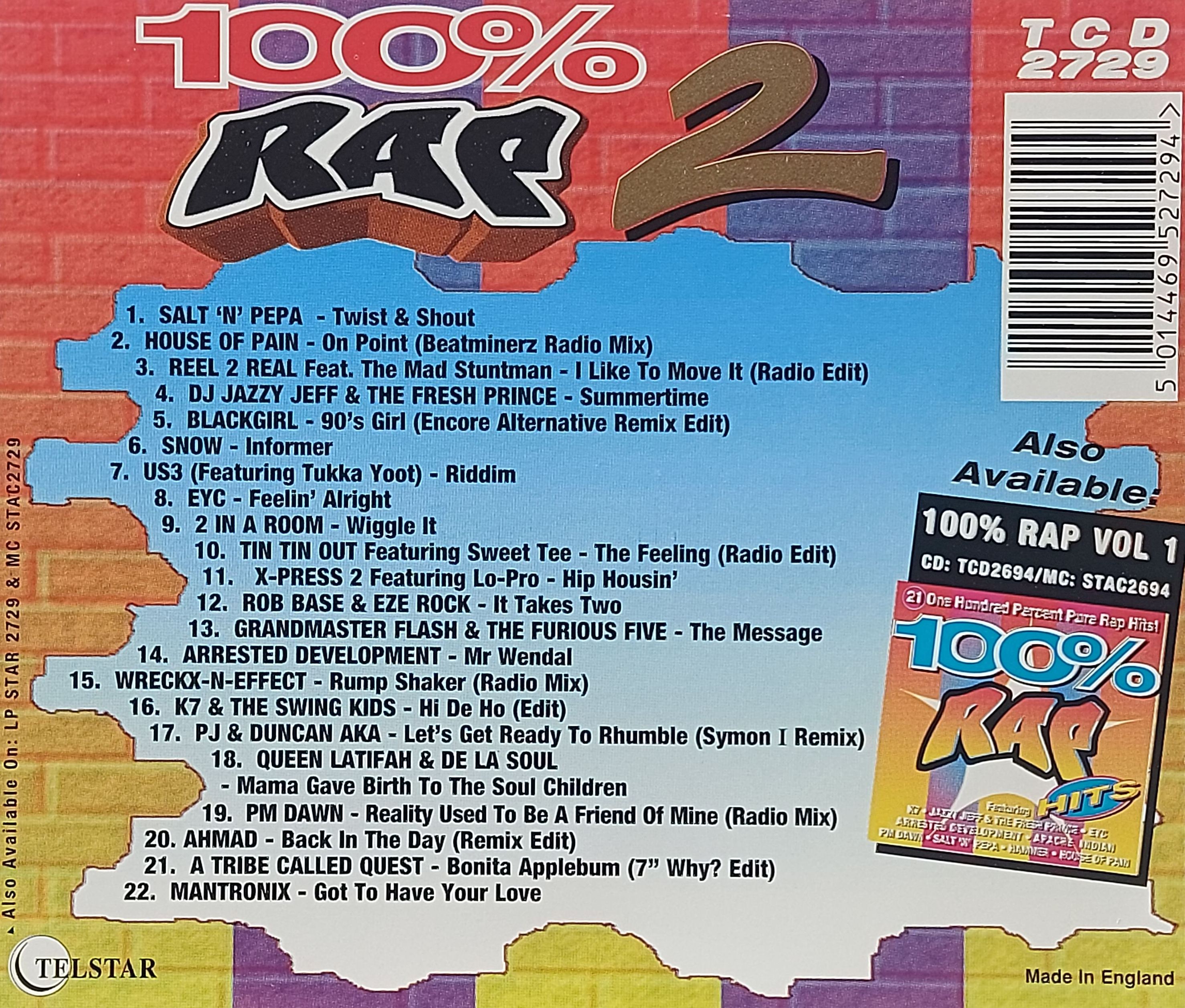 Used CD,100% RAP VOLUME 2 (B)(Various Artists)(1994)(UK)